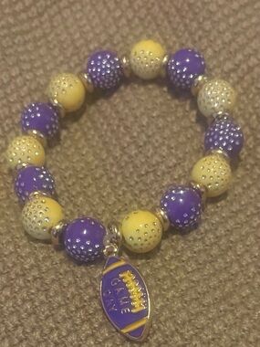 LSU Football Purple and Yellow Beaded Game Day Charm Bracelet